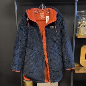 L.L. Bean Women's Navy and Orange Sherpa Puffer Jacket